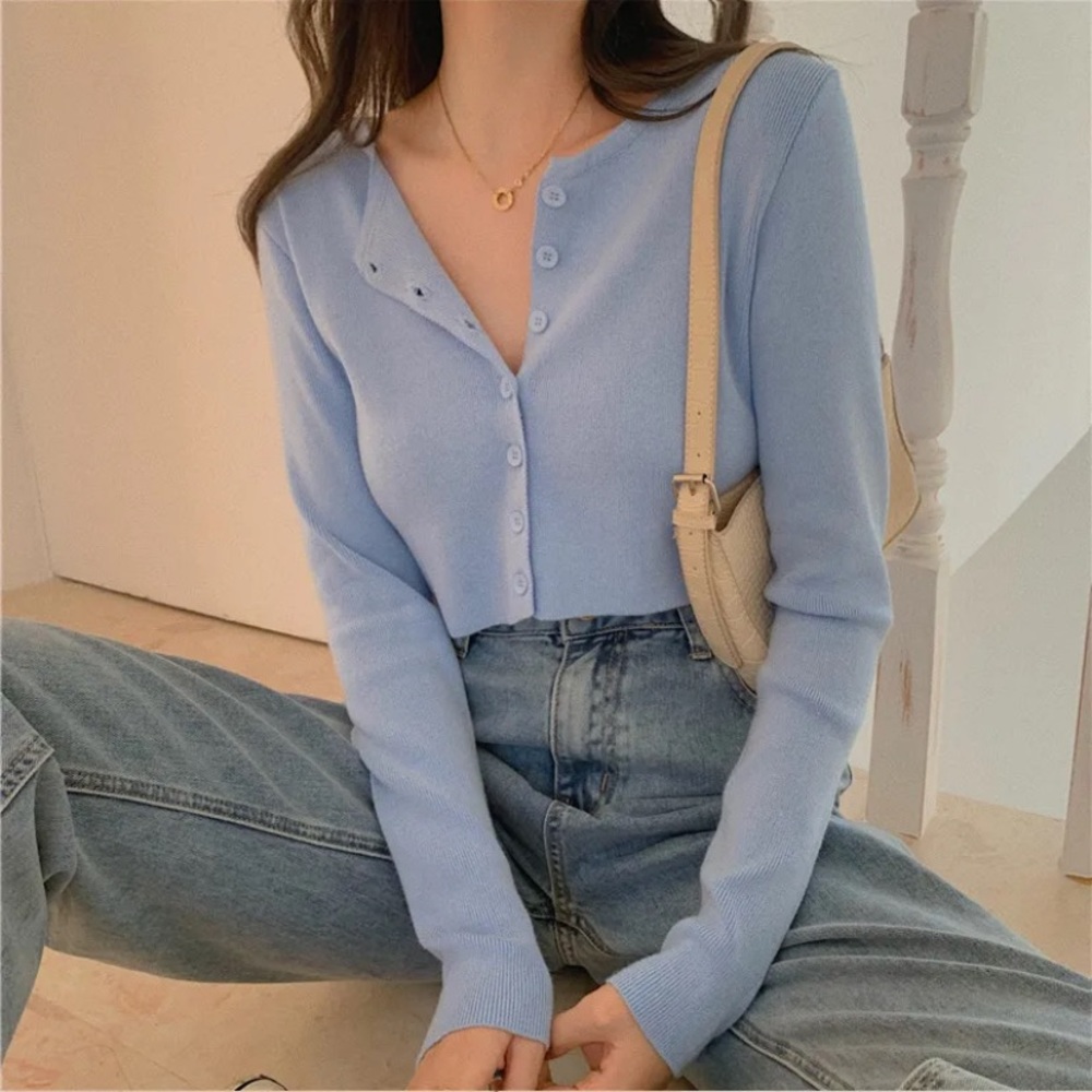 Blue Cropped Cardigan